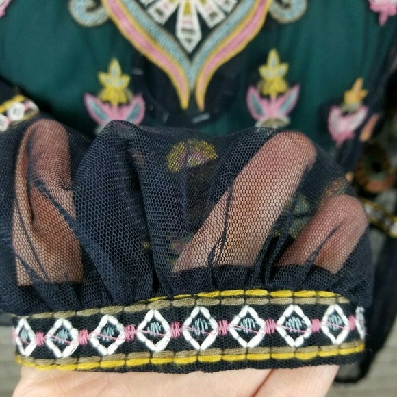 BBWM Sheer Top Embroidery Floral Boho Festival M - Picture 4 of 8